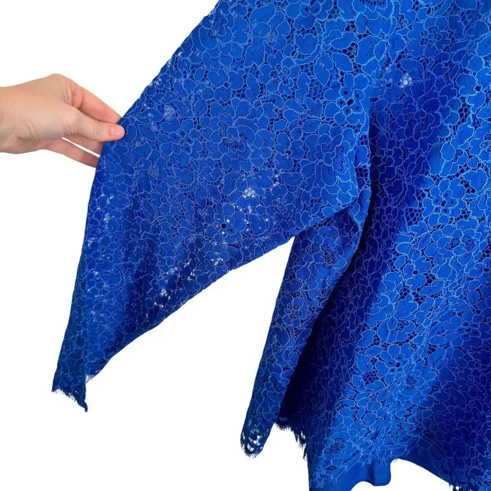 J Crew Scalloped Lace Mockneck Top Blue Preppy Work Office NWT Womens Size 24